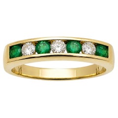 18K Yellow Gold Natural Emerald Diamond Channel-Set Band Ring