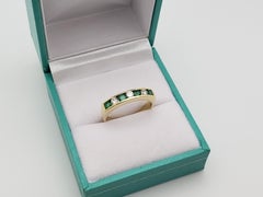 18K Yellow Gold Natural Emerald Diamond Channel-Set Band Ring