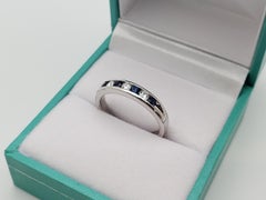 14K White Gold Natural Blue Sapphire & Diamond Channel-Set Band Ring