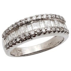 1.50 CT Princess Baguette and Round Natural Diamond 14K White Gold Band Ring