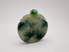 350.42 CT Antique Chinese Carved Jade Snuff Bottle Buddha Phoenix Emerald Green