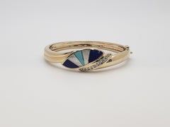 Vintage Bagley & Hotchkiss 14K Yellow Gold Diamond Inlay Bangle Bracelet