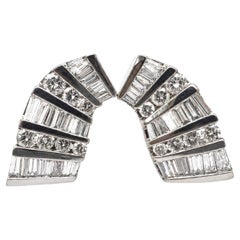 2.50 CT Diamond 14K White Gold Baguette Round Sculptural Earrings