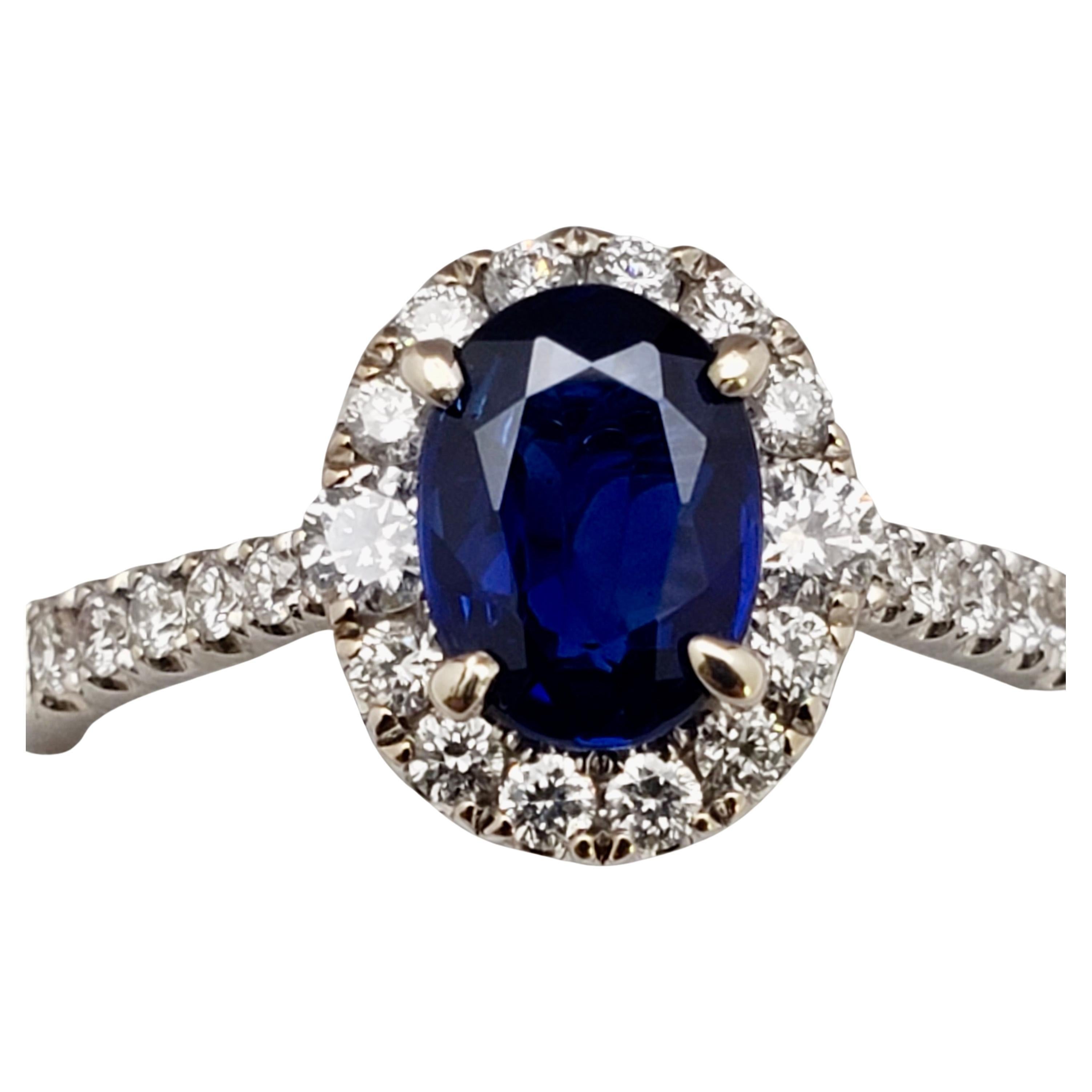 1.50 CT GIA Certified Sapphire Diamond Ring 18K White Gold For Sale