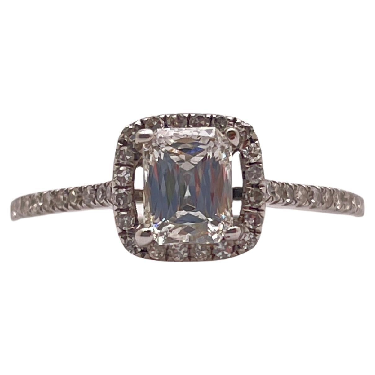 GIA Certified Crisscut Diamond 18K White Gold Engagement Ring