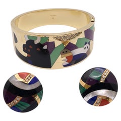 Asch Grossbardt 14K Gold Diamond Abstract Picasso Cuff Bracelet & Earrings Set