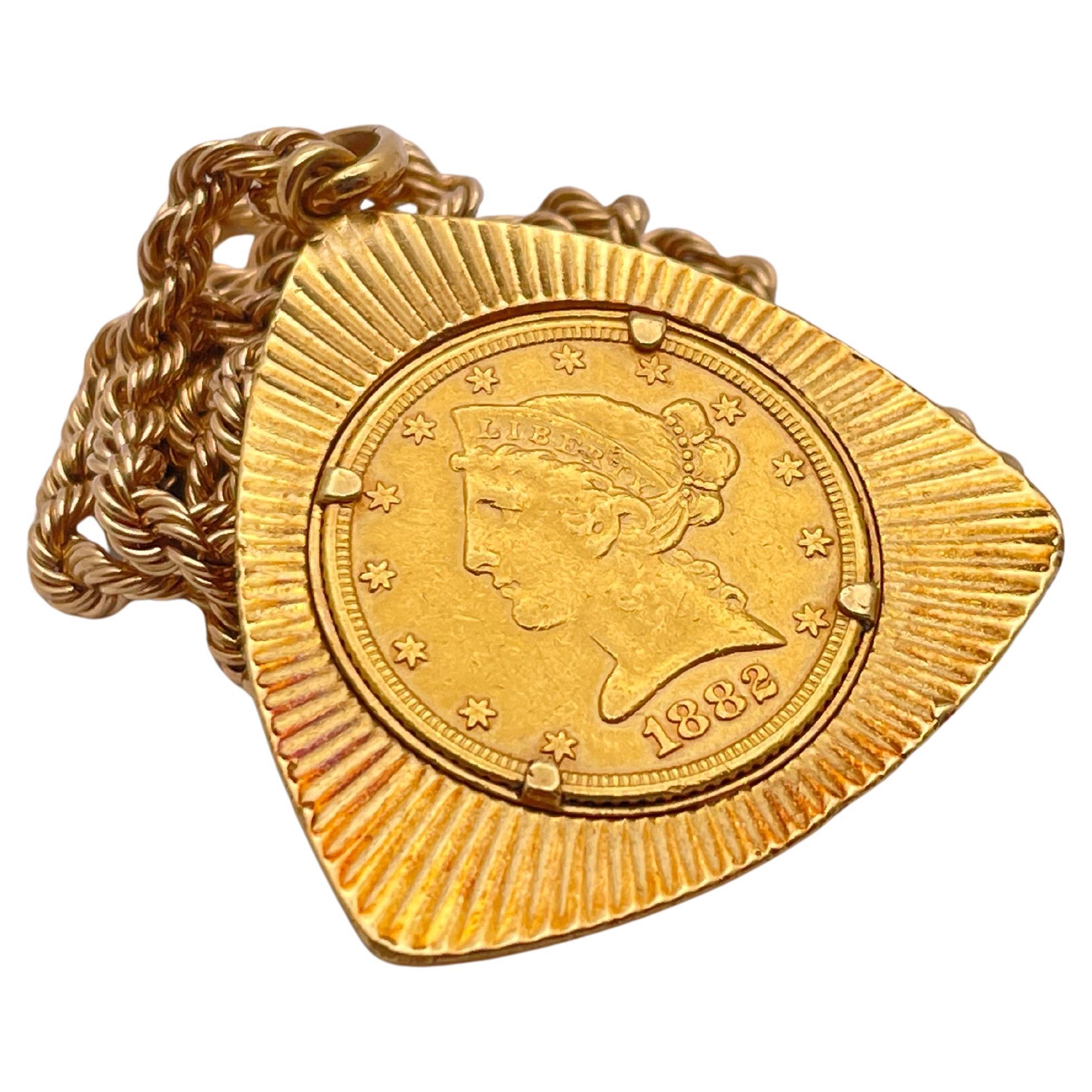 1882 $5 Liberty Head Half Eagle Gold Coin Pendant For Sale