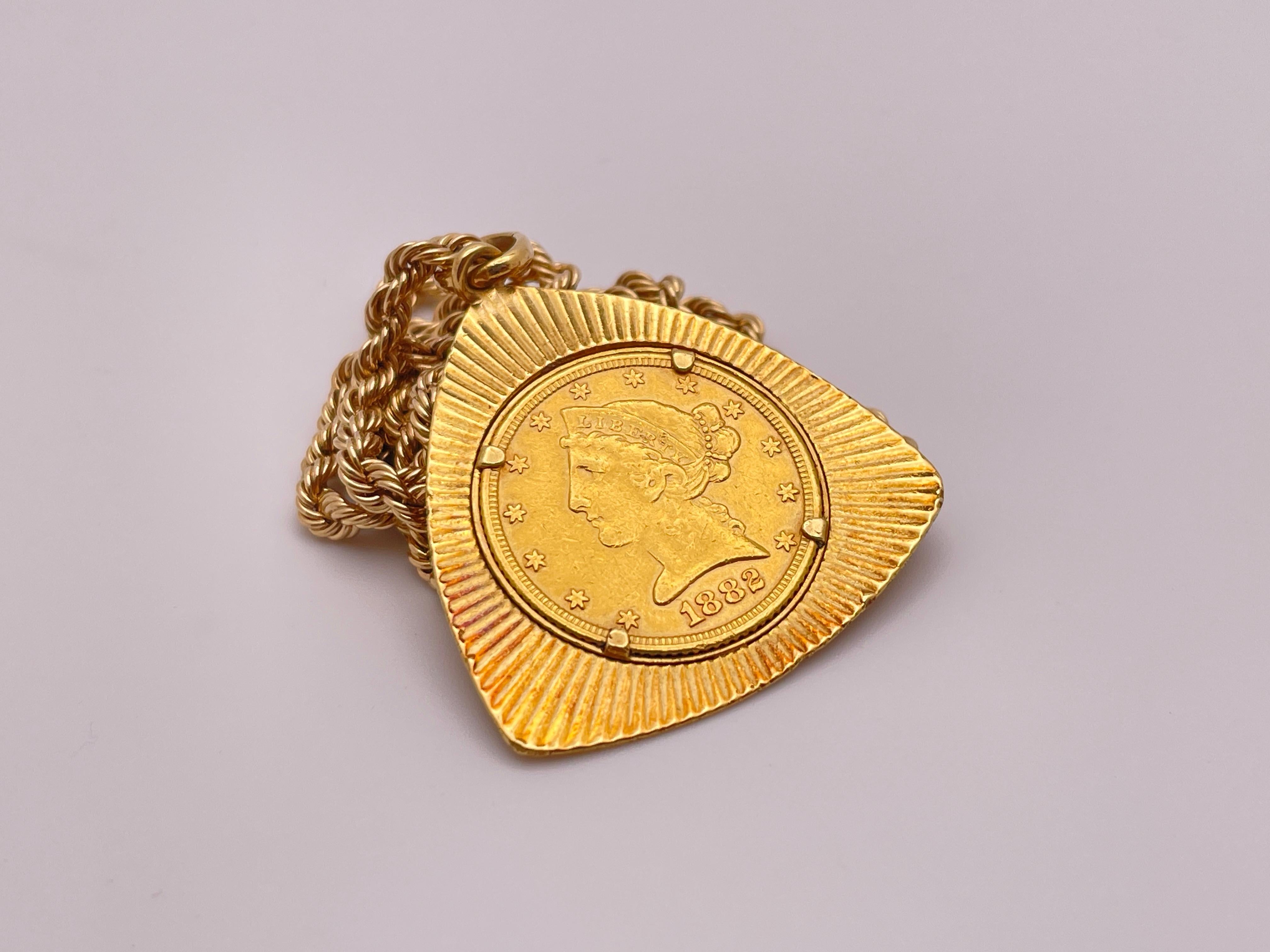 1882 $5 Liberty Head Half Eagle Gold Coin Pendant For Sale 2