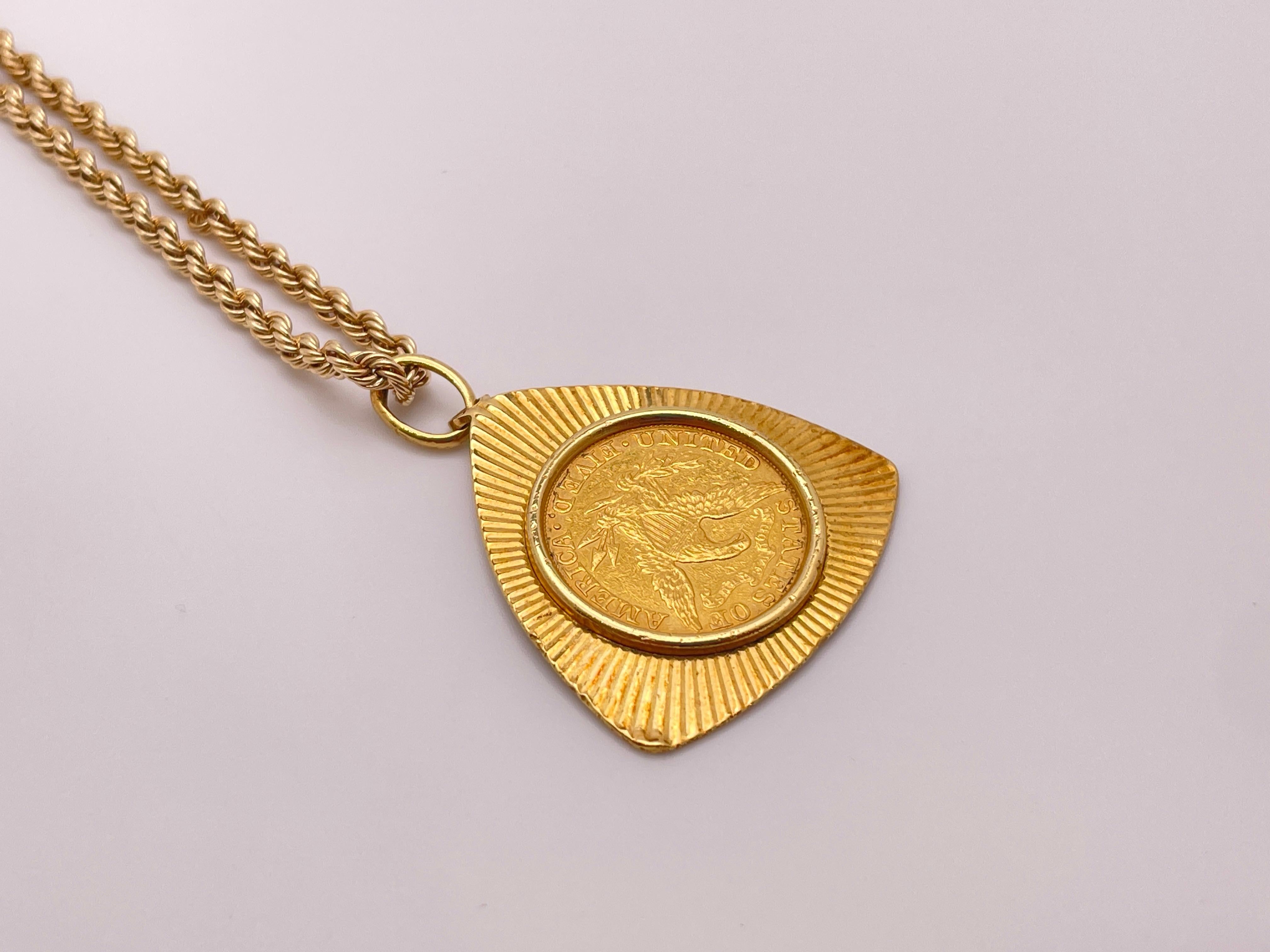 1882 $5 Liberty Head Half Eagle Gold Coin Pendant In Good Condition For Sale In Westport, CT