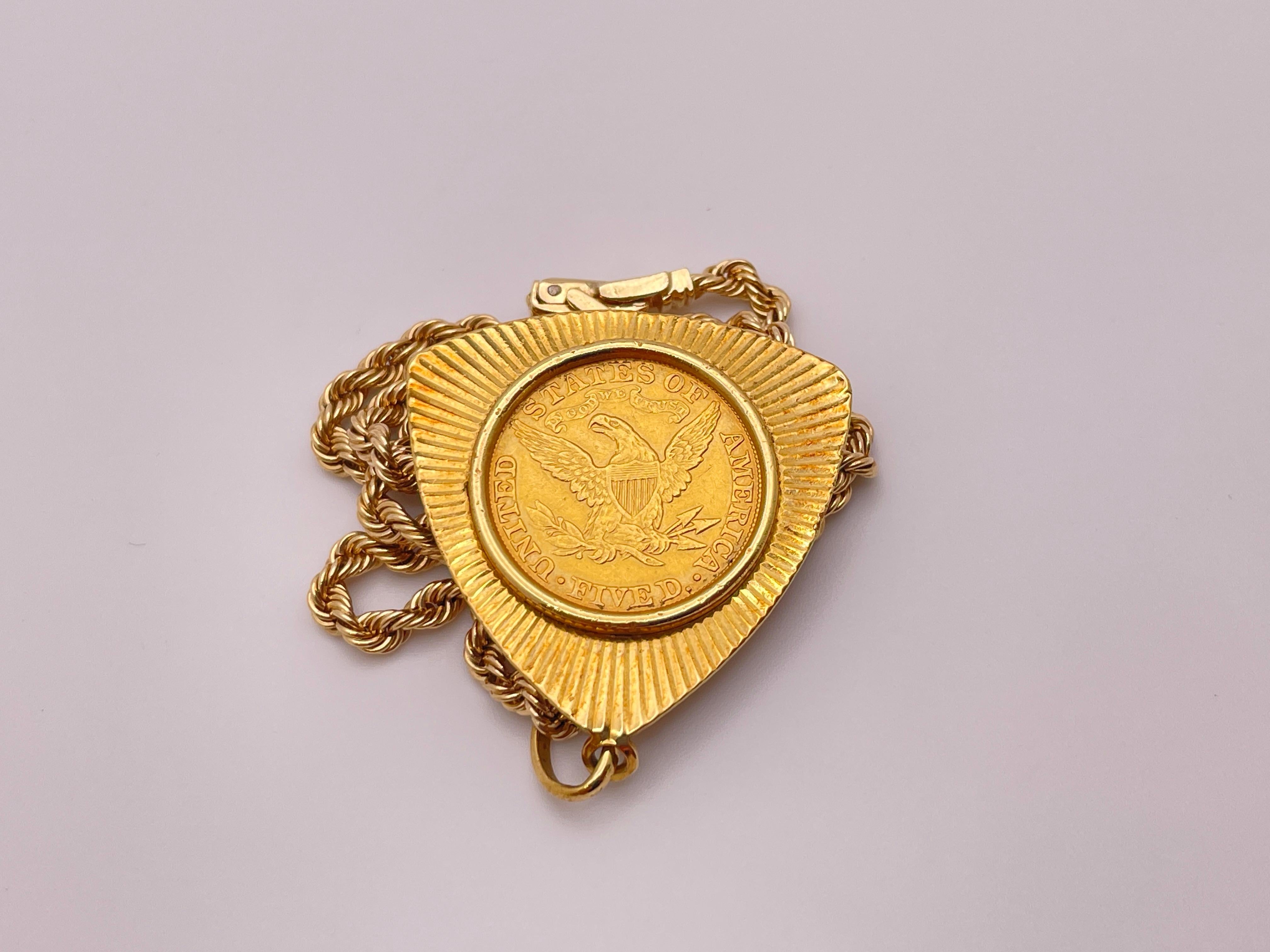 Women's or Men's 1882 $5 Liberty Head Half Eagle Gold Coin Pendant For Sale
