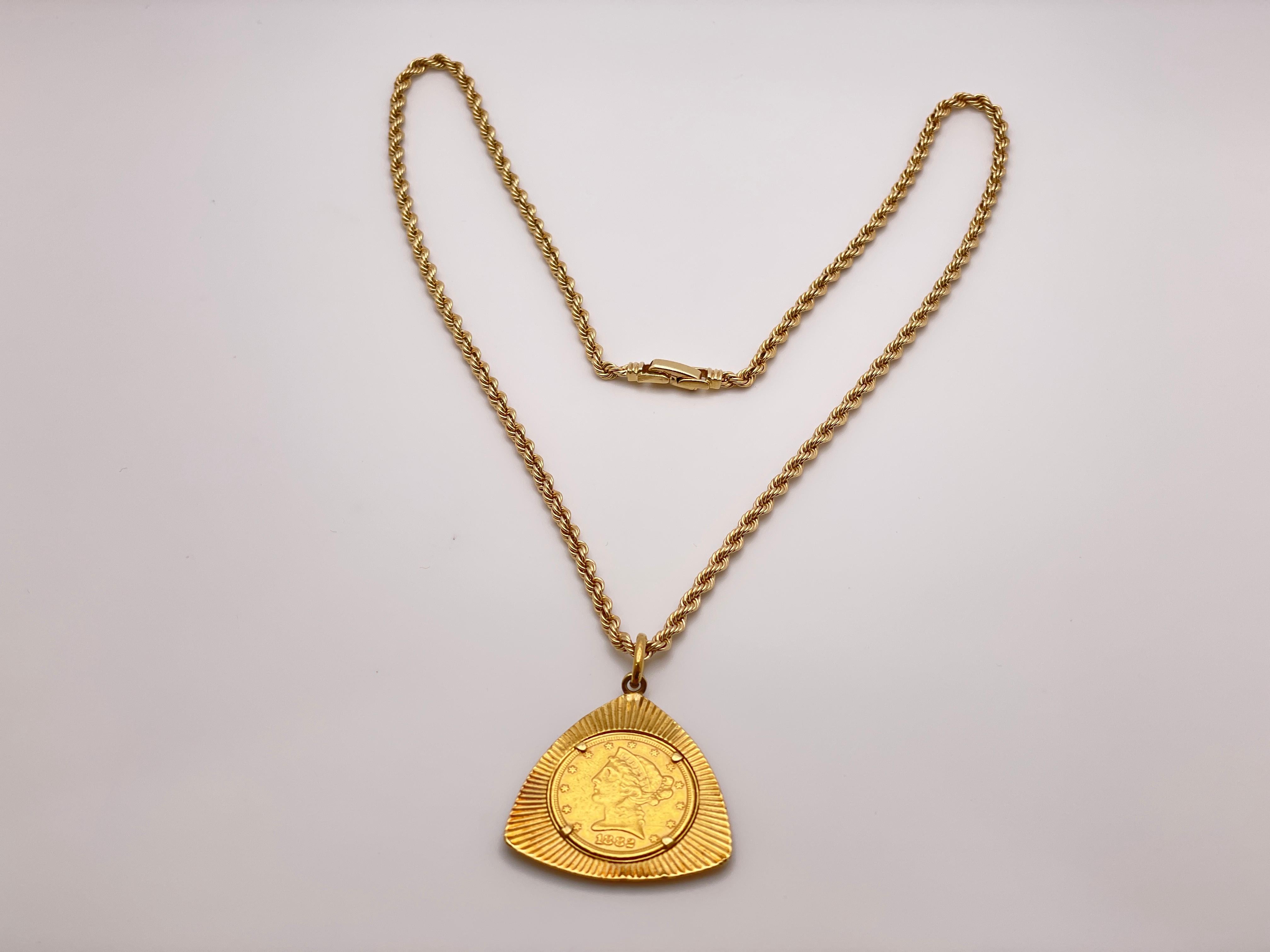 1882 $5 Liberty Head Half Eagle Gold Coin Pendant For Sale 3