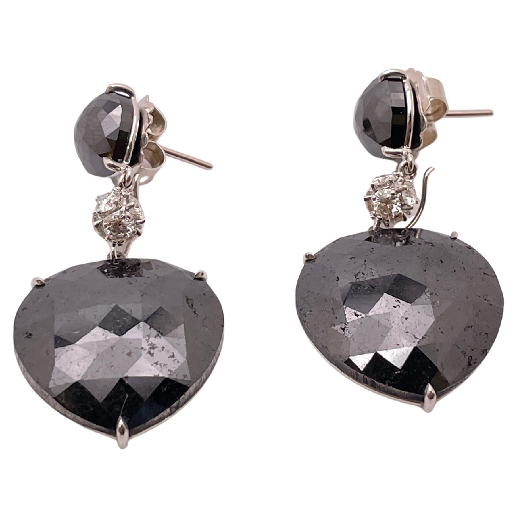 Pendientes de gota de oro blanco de 18 quilates con certificado IGI de 25 quilates de diamante negro natural