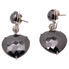 Boucles d'oreilles pendantes en or blanc 18 carats certifiées IGI 25 CT de diamant naturel noir