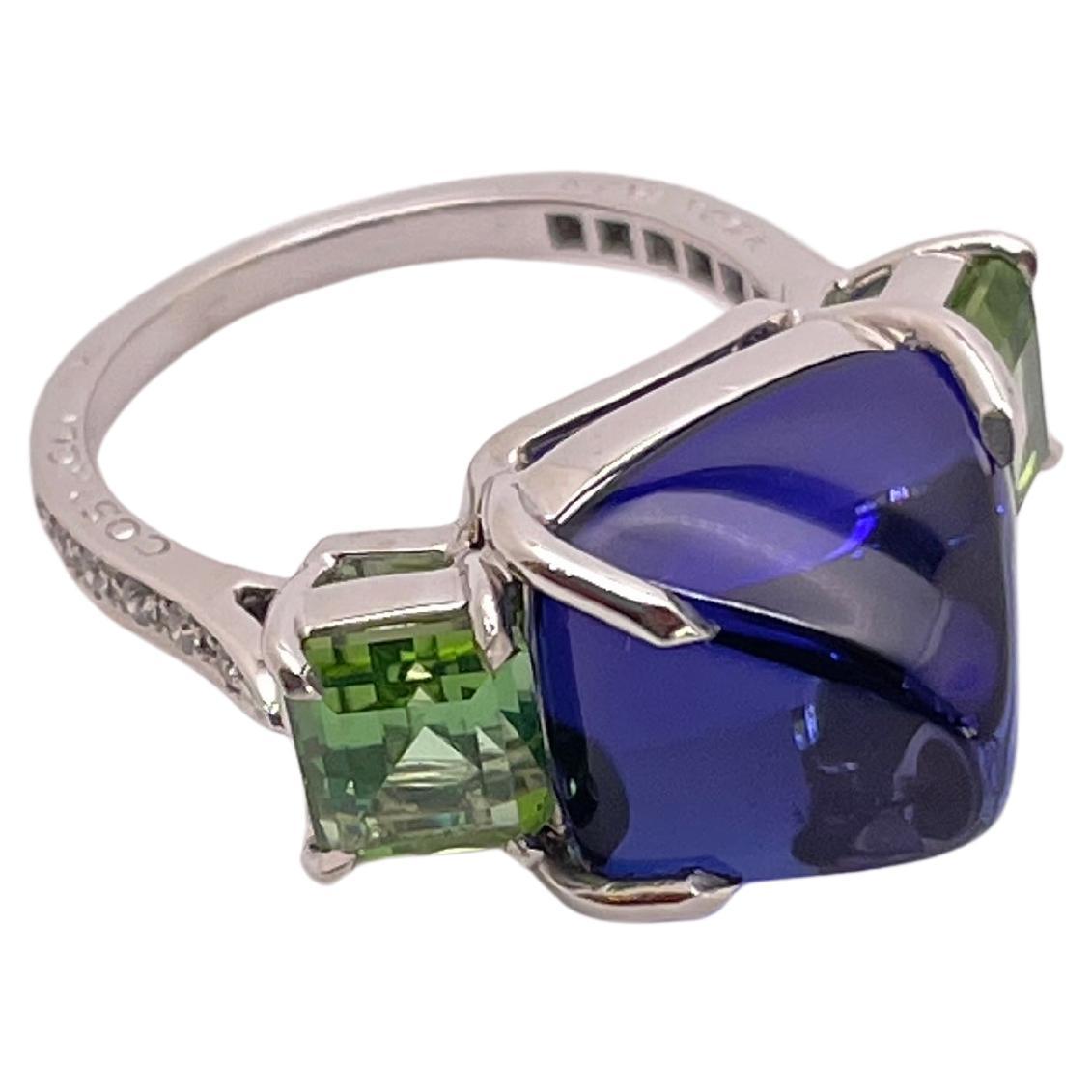 Paolo Costagli 18K Weißgold Lila Tansanit Grüner Turmalin Diamant Ring im Angebot