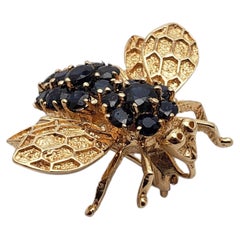 2.00 CT Sapphire Bumble Bee 14K Yellow Gold Brooch Pendant