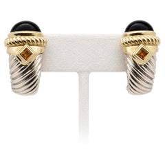 David Yurman Renaissance Shrimp Onyx Citrine 14K Yellow Gold Silver Earrings