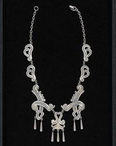 Vintage Taxco 980 Silver Modernist Drop Bib Necklace