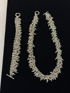 Vintage Sterling Silver Waterfall Cluster Bead Necklace and Bracelet Set