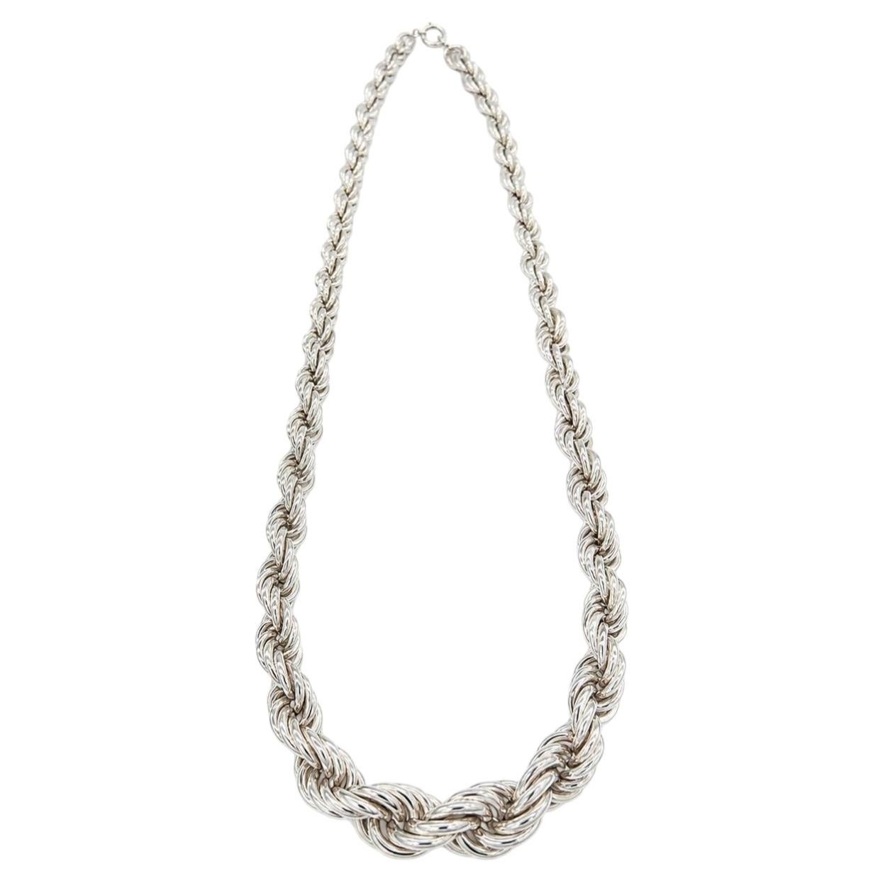 Italian Sterling Silver Graduated Thick Rope Link Chain Necklace For Sale