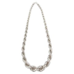 Italian Sterling Silver Graduated Thick Rope Link Chain Necklace