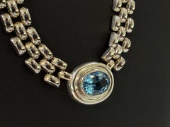Italian Sterling Silver Blue Topaz Panther Brick Link Necklace