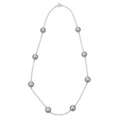 Collar largo vintage de plata de ley con perlas grises