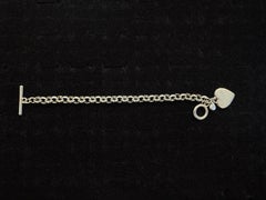 Vintage Sterling Silver Link Toggle Bracelet with Heart & Crystal Diamond Charms