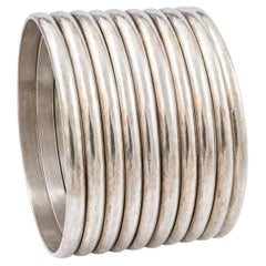 Set of 8 Vintage Taxco Mexico Sterling Silver Stackable Bangle Bracelets