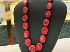 Vintage Red Coral Sterling Silver Strand Necklace