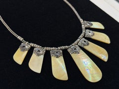 Native American Sterling Silver Mother of Pearl Bib Necklace