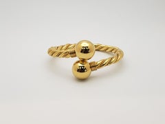 18K Yellow Gold Italy Twisted Rope Cuff Bracelet with Ball Ends