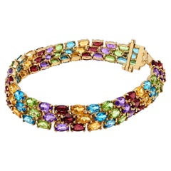 14K Yellow Gold Multi-Color Gemstone Flexible Tennis Bracelet