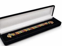 14K Yellow Gold Multi-Color Gemstone Flexible Tennis Bracelet