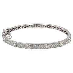 14K White Gold Diamond Set Hinged Bangle Bracelet