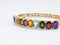 14K Yellow Gold Multicolor Gemstone Hinged Bangle Bracelet