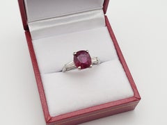 GIA Unheated 3.25 CT Burma Ruby Deep Red Diamond Platinum Engagement Ring