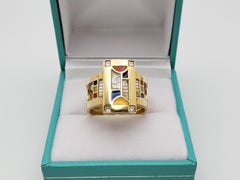 Bagués Masriera 18K Gold Art Deco Enamel Diamond Quartz Ring & Brooch Set