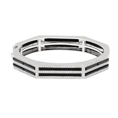 Onyx Diamond Gold Hinged Bangle Bracelet