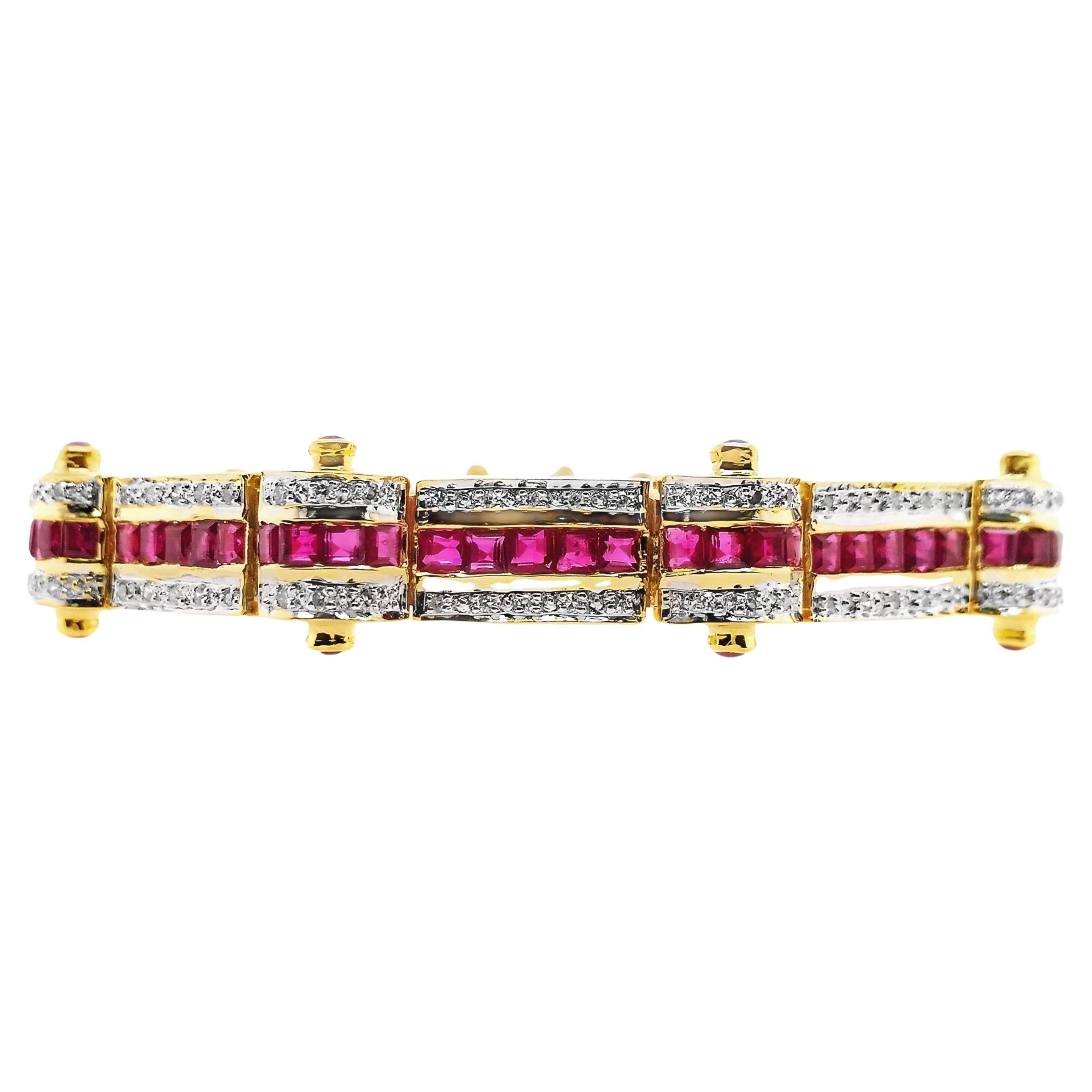 Women's or Men's IGI Certified 8.70ct Natural Rubies and 0.72ct Diamonds Set in Gold Bracelet For Sale