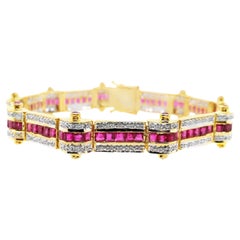 IGI Certified 8.70ct Natural Rubies and 0.72ct Diamonds Set in Gold Bracelet