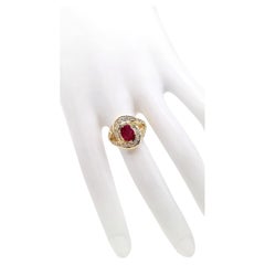 Bague en or jaune 18 carats certifiée IGI, rubis naturel de 1,10 carat et diamants de 0,60 carat