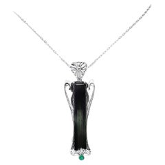 IGI Certified 11.70ct Natural Green Tourmaline, 0.10ct Natural Emerald Necklace