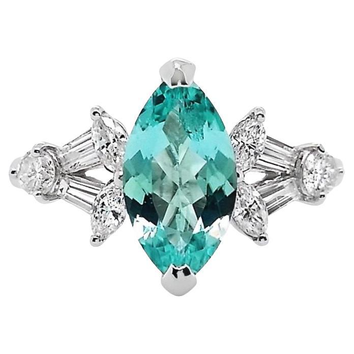 IGI Certified 1.28ct Natural Paraiba Tourmaline 0.55ct Diamond Platinum Ring