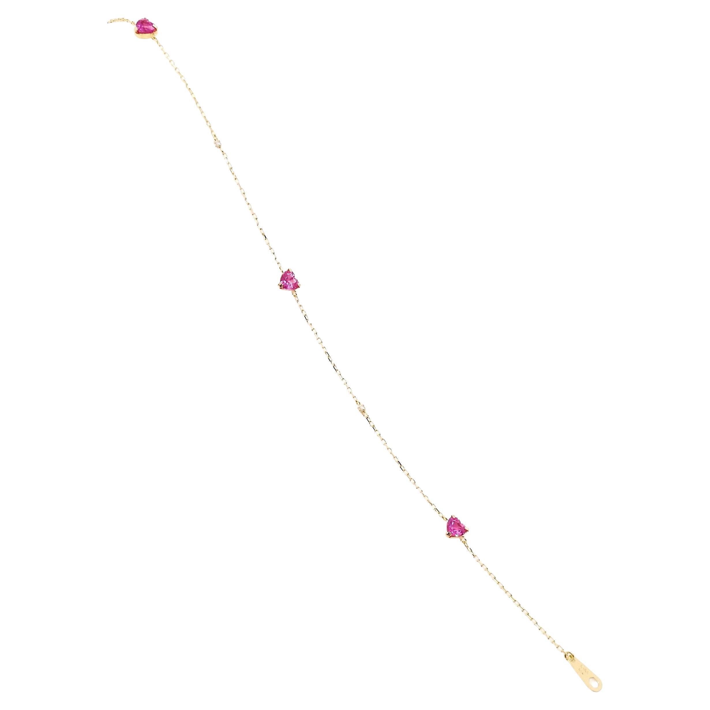 Heart Cut IGI Certified 0.86ct Pink Sapphire 0.02ct Natural Diamonds 18K Gold Bracelet