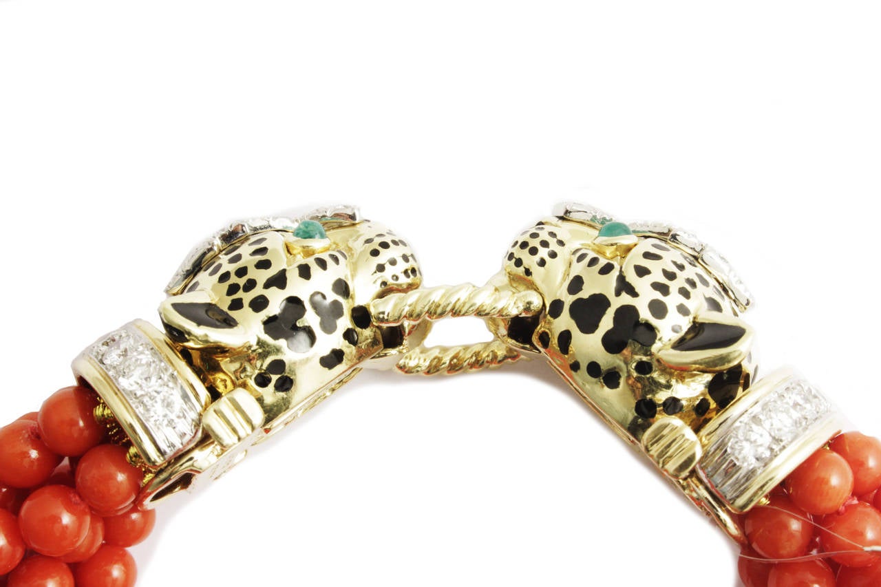1970s David Webb Coral Diamond Gold Tiger Bracelet In Excellent Condition In New York, NY