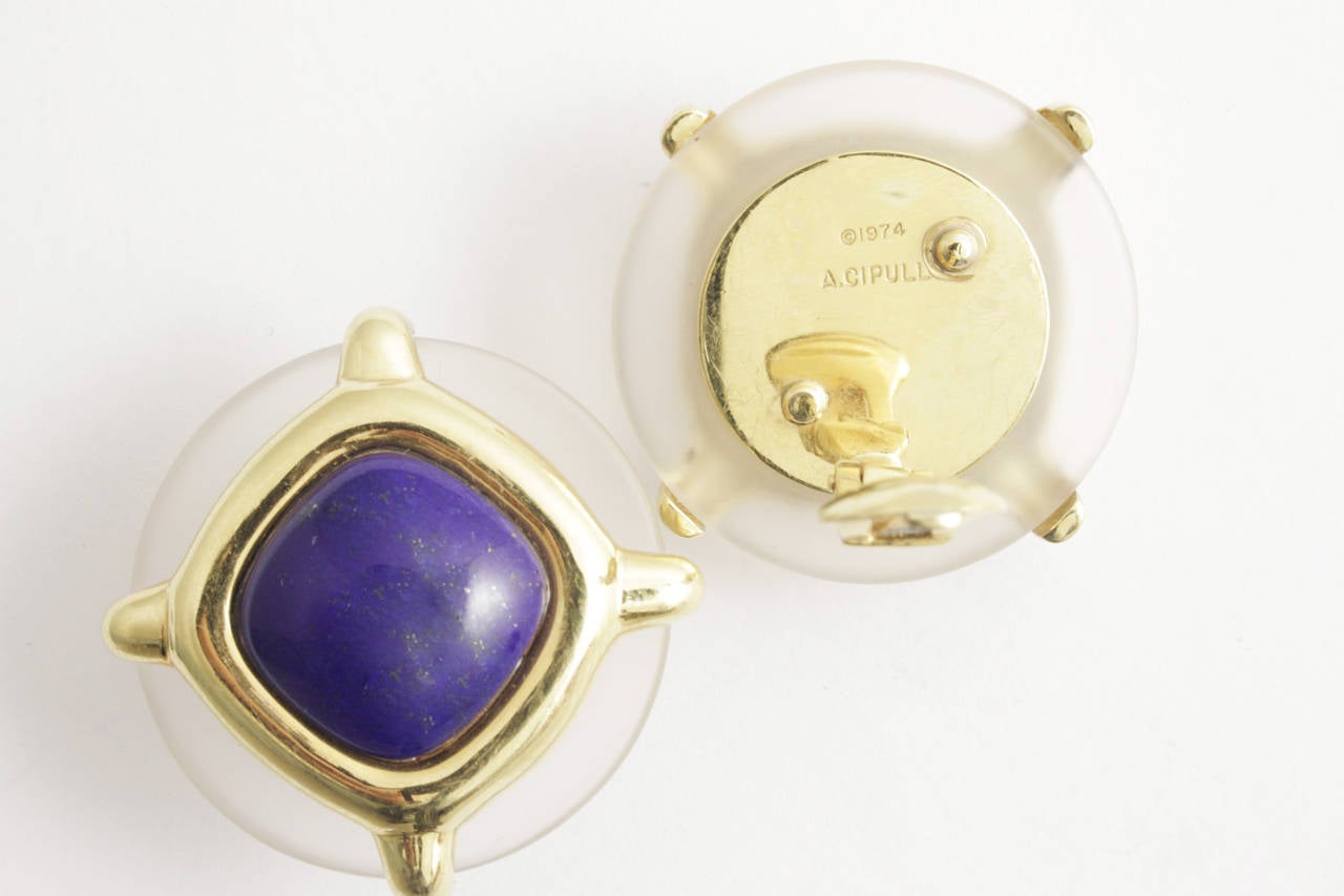 Aldo Cipullo Boucles d'oreilles en or et lapis en cristal de roche, 1973 Excellent état - En vente à New York, NY