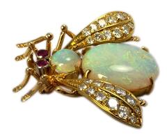 Van Cleef & Arpels Opal Ruby Diamond Gold Bug Pin