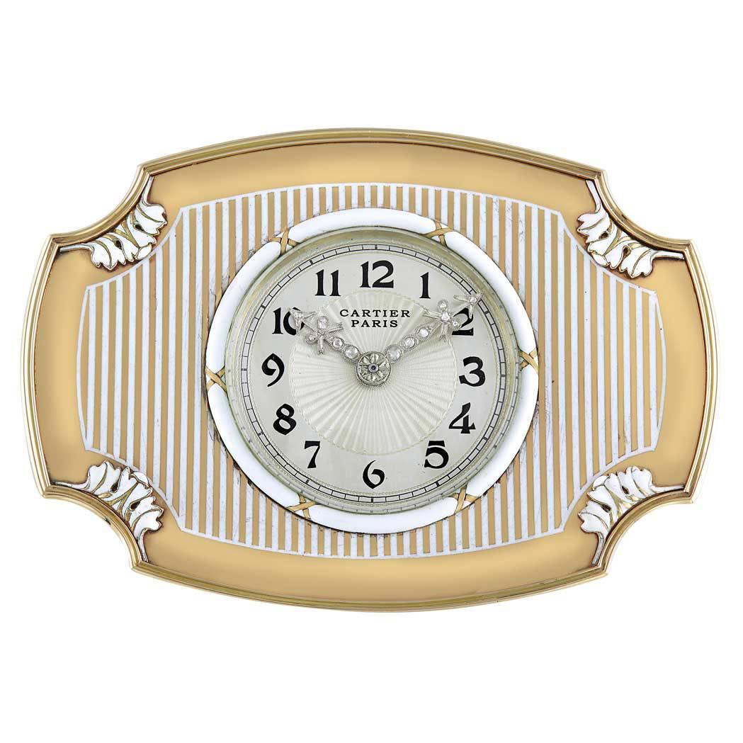 1925 Cartier Paris Enamel Diamond Gold Art Deco Clock