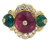 Spinel Emerald Diamond Gold Ring 