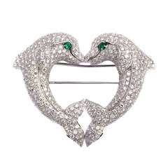 Retro Cartier A Heart-shaped Dolphins Brooch